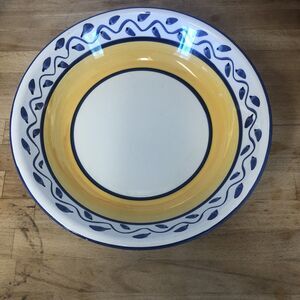 VTG LILLIAN VERNON Serving Bowl ITALY Yellow Blue Hand painted Pasta